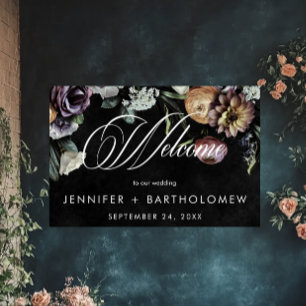 Elegant Moody Twilight Mled Pastel Floral Willkomm Poster