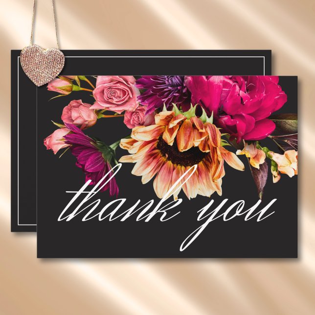 Elegant Moody Vibranly Sunset Floral Wedding Dankeskarte (Elegant Moody Vibrant Sunset Floral Wedding Thank You Card)