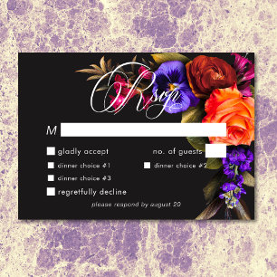 Elegant Moody Vibrannt Harvest Floral Dinner RSVP Karte