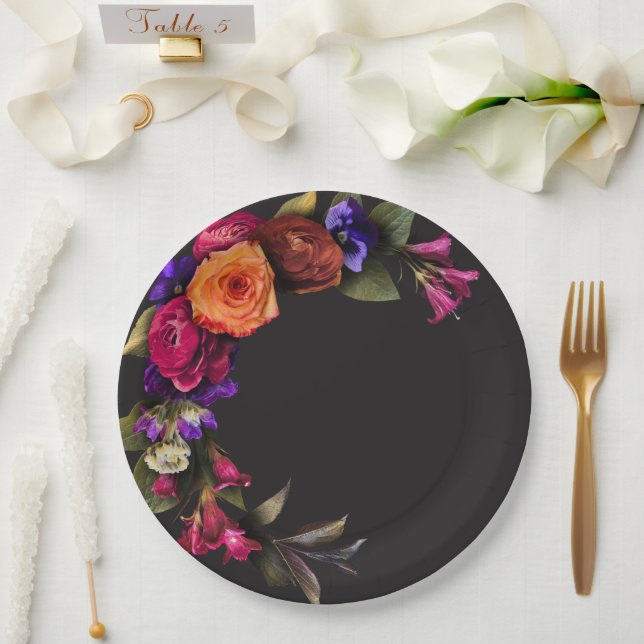 Elegant Moody Vibrant Harvest Blumendusche Pappteller (Hochzeit)