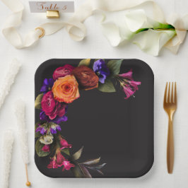 Elegant Moody Vibrant Harvest Blumendusche Pappteller