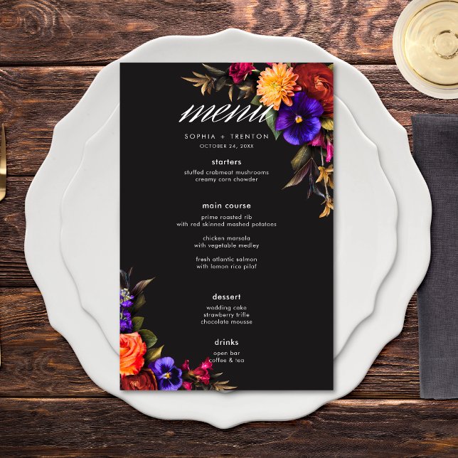 Élégant Moody Vibrant Harvest Floral Mariage Menu (Elegant Moody Vibrant Harvest Floral Wedding Menu)