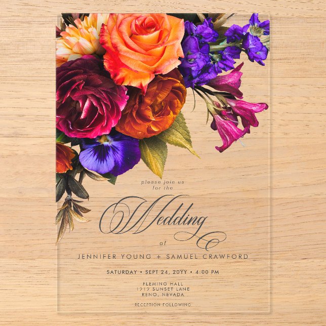 Elegant Moody Vibrant Harvest Floral Wedding Acryleinladungen (Vorderseite)