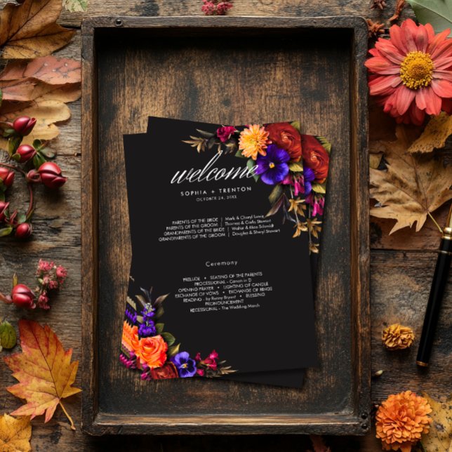 Elegant Moody Vibrant Harvest Floral Wedding Programm (Von Creator hochgeladen)