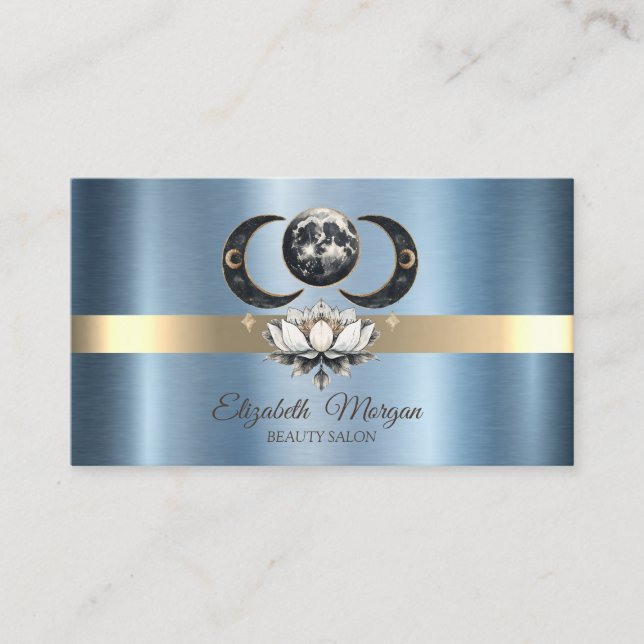 Elegant Moon Lotus Blue Metallic Visitenkarte (Vorderseite)