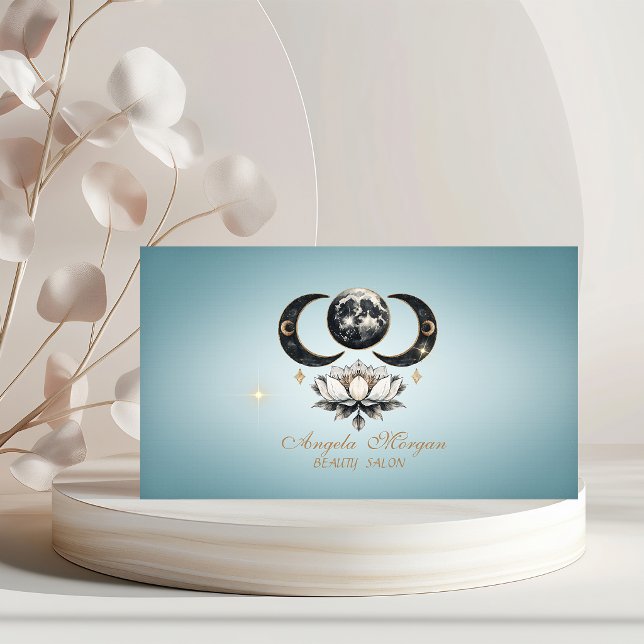Elegant Moon Lotus Blue Visitenkarte (Von Creator hochgeladen)