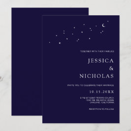 Elegant Moon & Stars Midnight Blue Wedding Einladung