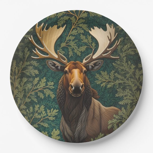 Elegant Moose William Morris Inspiriert Pappteller (Vorderseite)