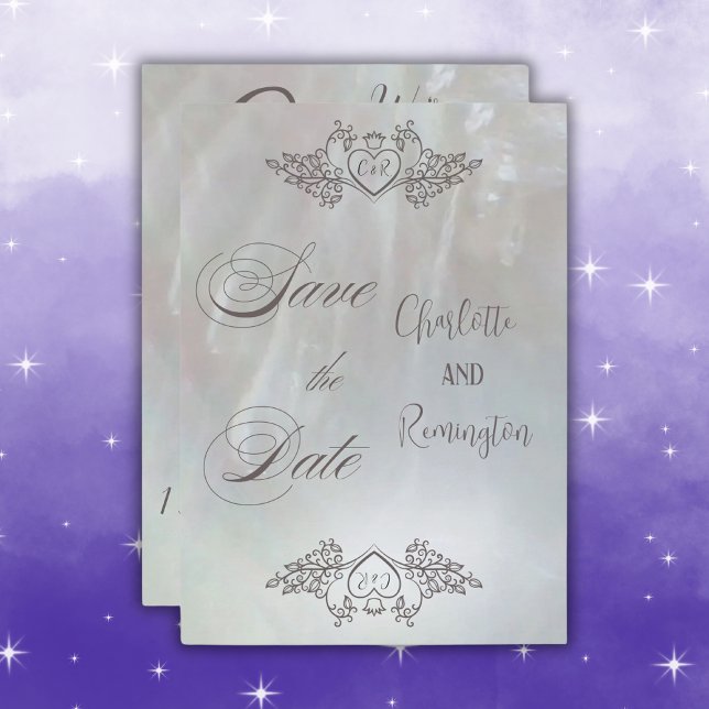 Elegant Mother-of-Pearl Lilac/Gray Save the Date Einladung (Von Creator hochgeladen)