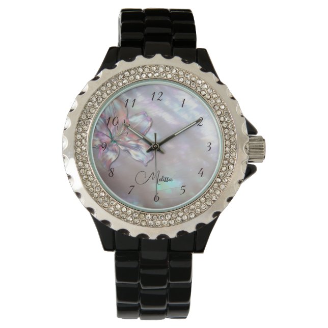 Elegant Mother-of-Pearl Lily Armbanduhr (Vorderseite)