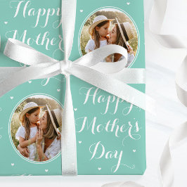 Elegant Mother's Day Custom Photo Mint Green Geschenkpapier