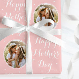 Elegant Mother's Day Custom Photo Pink White Geschenkpapier