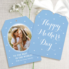 Elegant Mother's Day Photo Script Blue White Karte