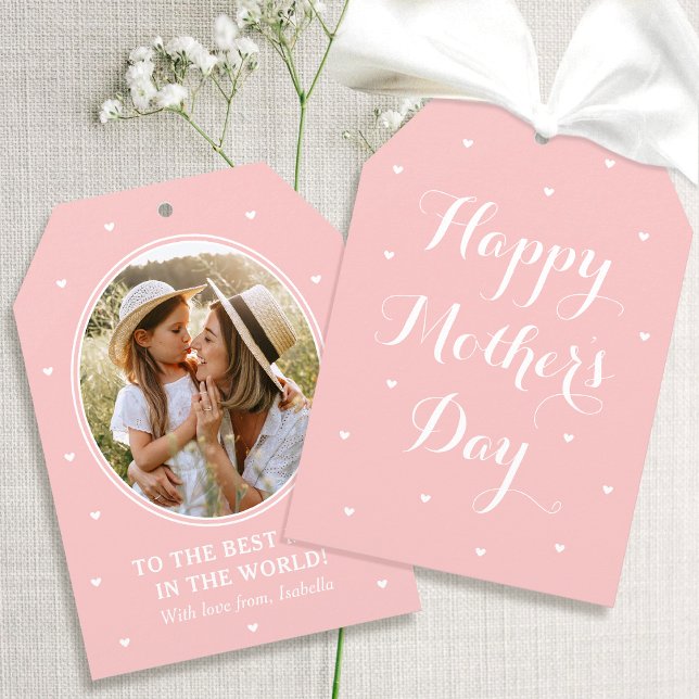 Elegant Mother's Day Photo Script Pink White Karte (Von Creator hochgeladen)