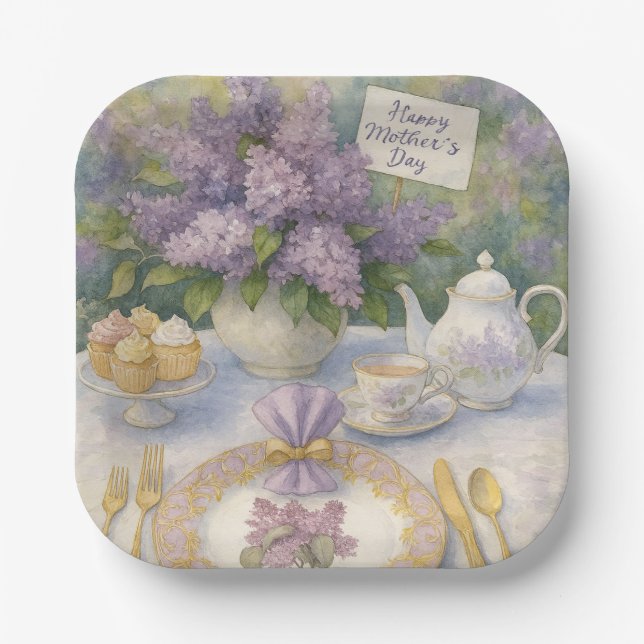 Elegant Mother's Day Purple Lilacs Flowers  Pappteller (Vorderseite)