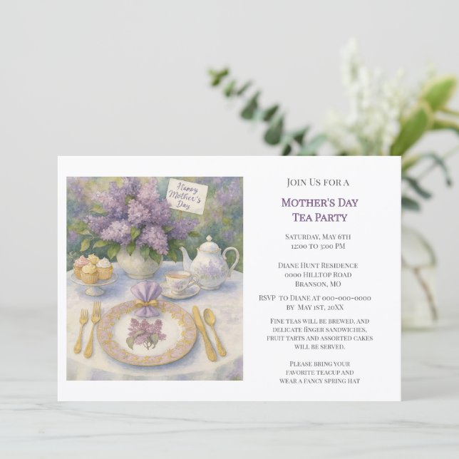 Elegant Mother's Day Tea Party Invitation (Debout devant)