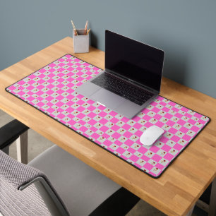 Élégant motif à carreaux rose et blanc à fleurs