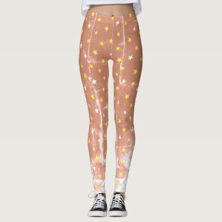 Élégant motif blanc et jaune étoiles Leggings