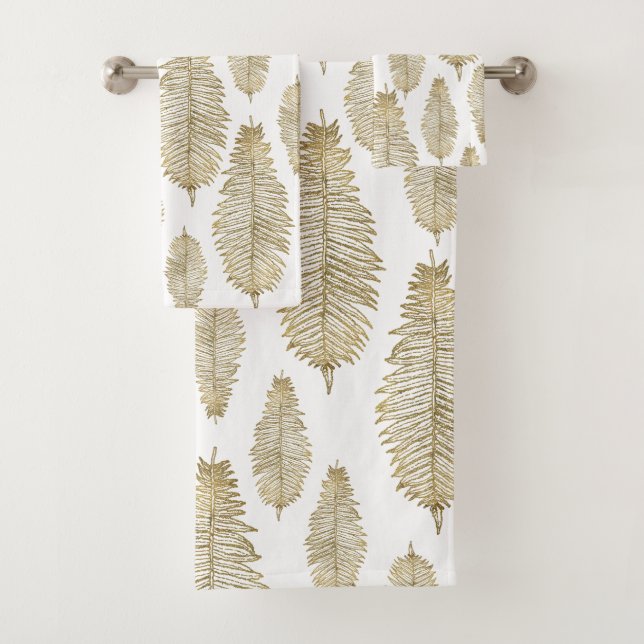 Élégant Motif De Feuilles De Foule Blanche Et Or (En situation)