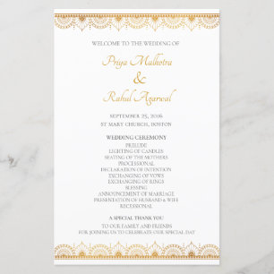 Élégant Motif d'or programme de mariage indien