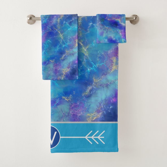 Élégant Motif en marbre bleu avec Monogramme (En situation)