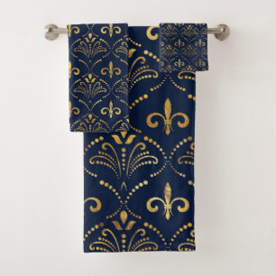 Élégant motif Fleur de lis - Or et bleu profond