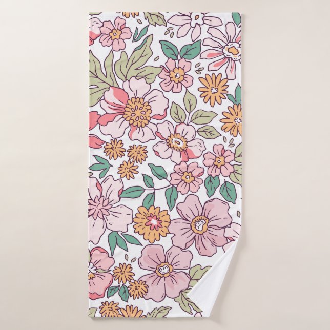 Elégant motif floral dans petite fleur dessinée à  (Serviette de bain)
