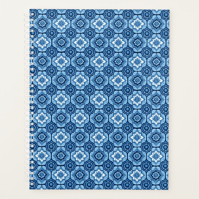 Élégant motif floral géométrique bleu (Devant)