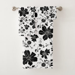 élégant motif floral monochrome blanc noir
