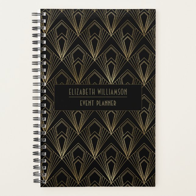 Elégant Motif géométrique Art Déco| Noir et Or (Devant)