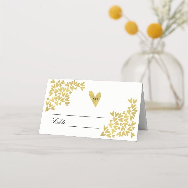 Élégant Motif Gold Heart | Cartes de placement pou (Devant)