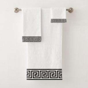 Élégant Motif grec noir et blanc serviette de bain
