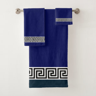 Élégant Motif grec noir sur bleu marine foncé