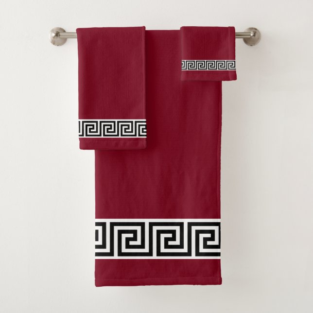 Elégant Motif grec noir sur serviette de bain Bour (En situation)
