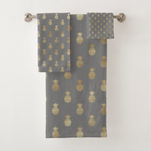 Élégant Motif gris et d'ananas or