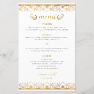 Elegant Motif or menu Mariage indien