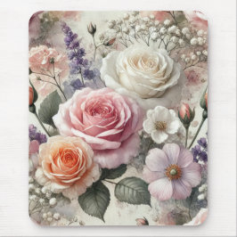 Elegant Mousepad Watercolor Pink White Rosess
