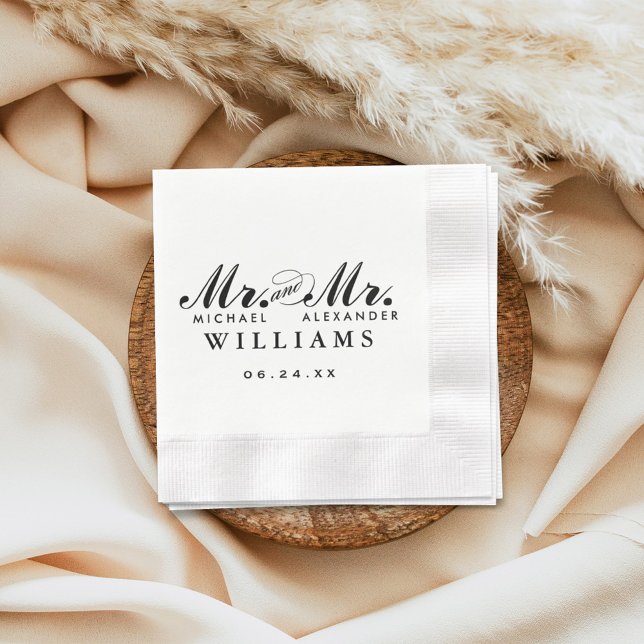 Elegant Mr. and Mr. Black Custom Wedding Monogram Serviette (Von Creator hochgeladen)