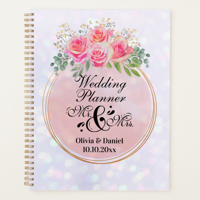 Elegant Mr. and Mrs Blush Pink Blume Wedding Planer (Vorderseite)