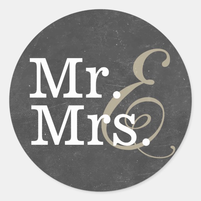 Elegant Mr. and Mrs Chalkboard Gastgeschenk Hochze Runder Aufkleber (Vorderseite)