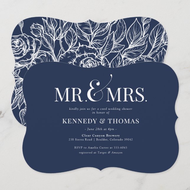 Elegant Mr. & Mrs. Coed Bridal oder Polterabend I Einladung (Vorne/Hinten)