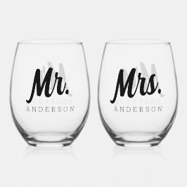 Elegant Mr & Mrs + Name Wedding Newlyweds Weinglas Ohne Stiel