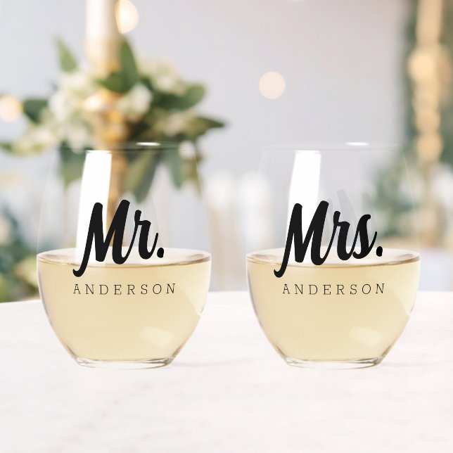 Elegant Mr & Mrs + Name Wedding Newlyweds Weinglas Ohne Stiel (Insitu (Hochzeit))