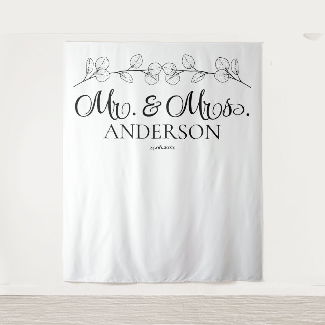 Elegant Mr. & Mrs. Personalisiert Wedding Wandteppich (Vorderseite)