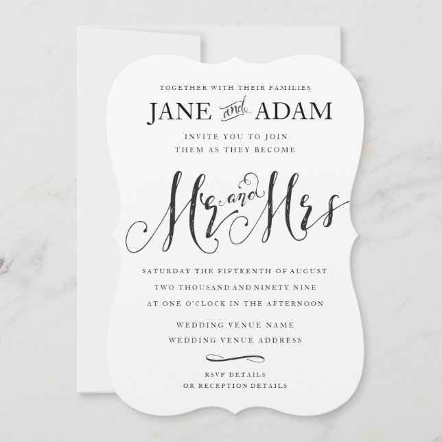 Elegant Mr. & Mrs. Typografy Wedding KRAFT Einladung (Vorderseite)