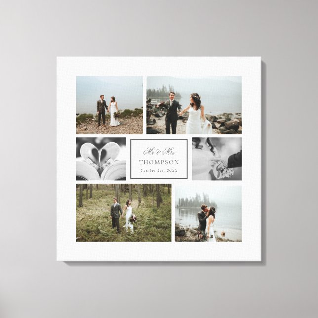 Elegant Mr. & Mrs. Wedding Foto Collage Leinwanddruck (Vorderseite)