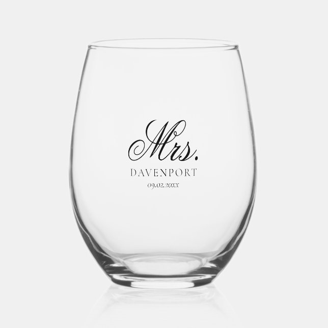 Elegant Mr. & Mrs. Wedding Keepake Geschenk Weinglas Ohne Stiel (Vorderseite)