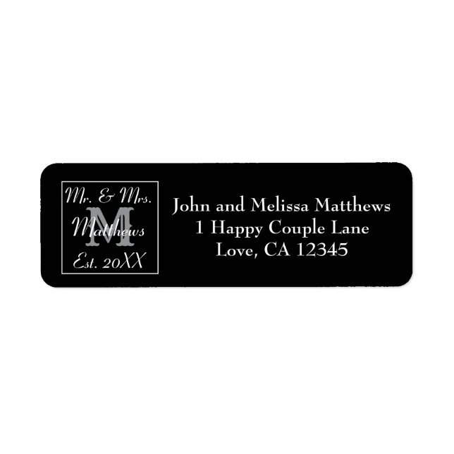 Elegant Mr. und Mrs. Monogram Wedding Black (Vorne)
