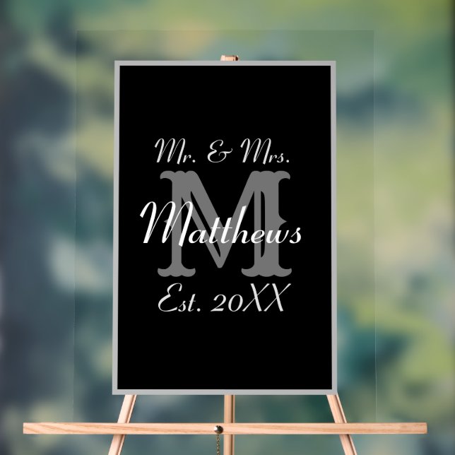 Elegant Mr. und Mrs. Name Black Acrylschild (Neutral)