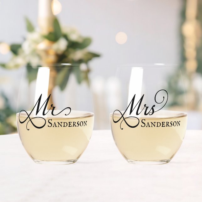 Elegant Mr. und Mrs. Weinglas Ohne Stiel (Insitu (Hochzeit))